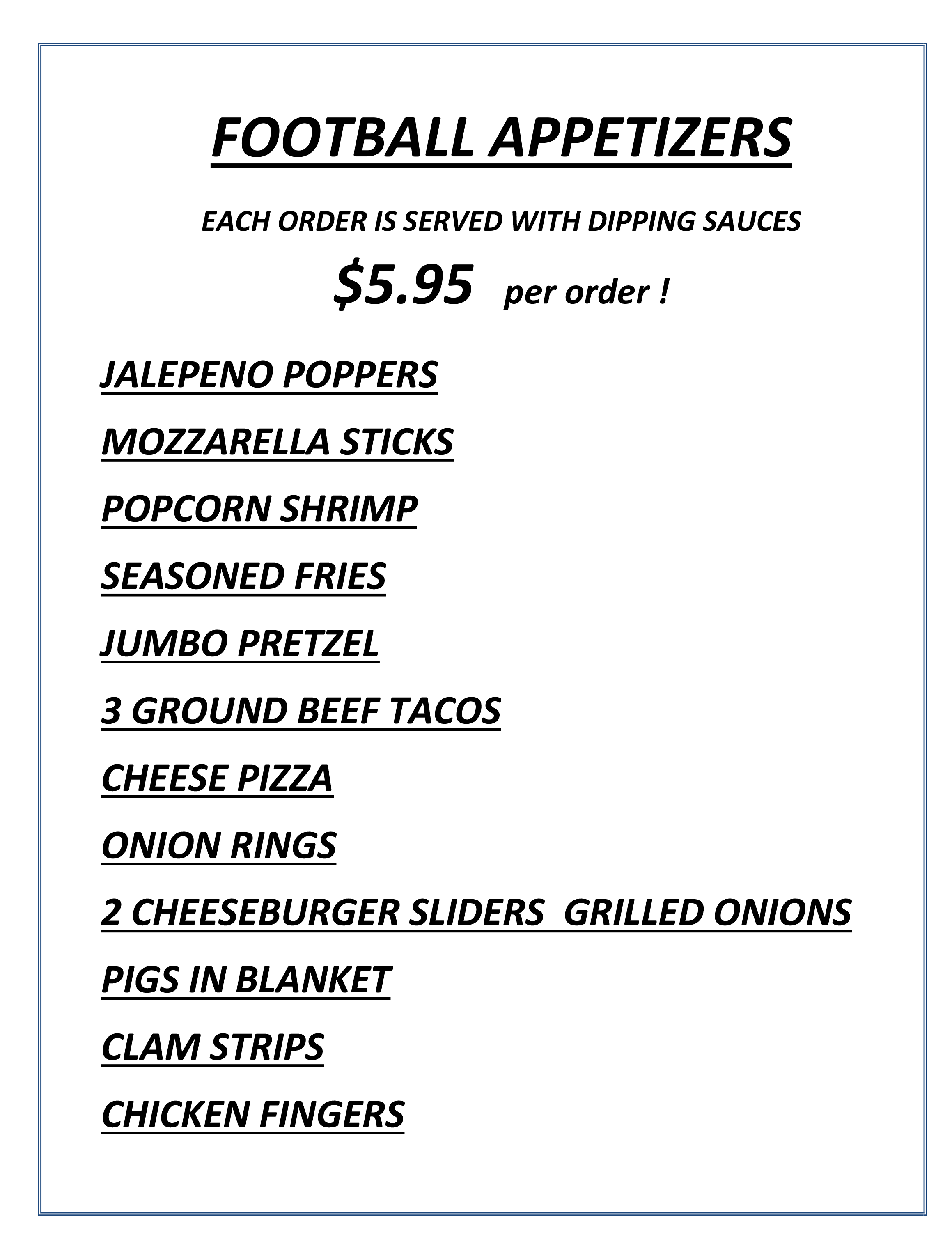 Football Specials 2019 Rocky Point Ale House